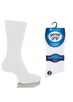 Mens 3 Pack Gentle Grip Plain White Socks